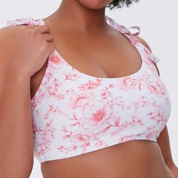 NEW Plus Size Floral Print Self-Tie Bikini Top - Picture 2 of 4